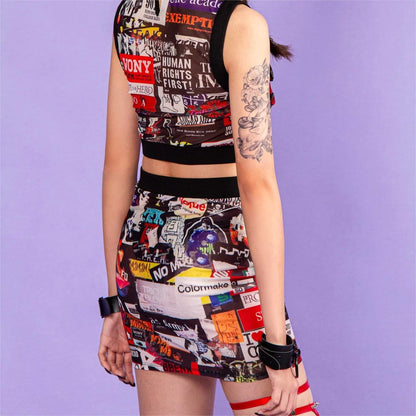 Grunge Graffiti  Printed Short Skirt