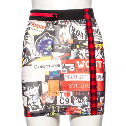 Grunge Graffiti  Printed Short Skirt
