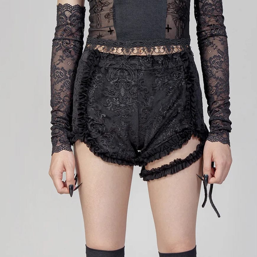 Punk Ruffled Jacquard Velvet Shorts with Garter