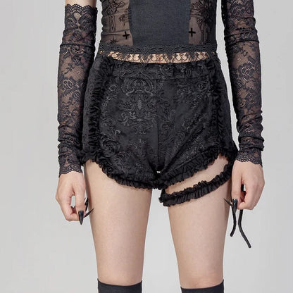 Punk Ruffled Jacquard Velvet Shorts with Garter