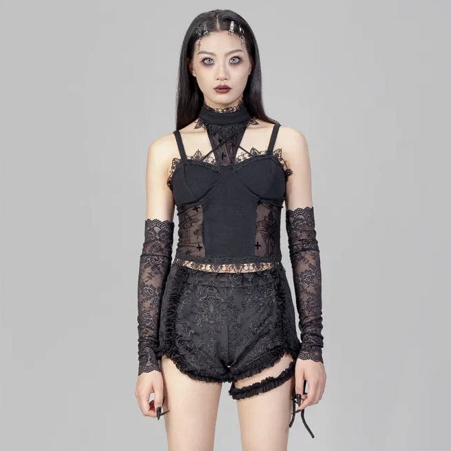 Punk Ruffled Jacquard Velvet Shorts with Garter