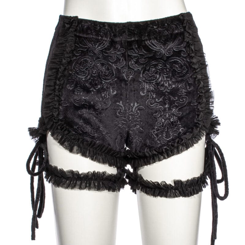 Punk Ruffled Jacquard Velvet Shorts with Garter