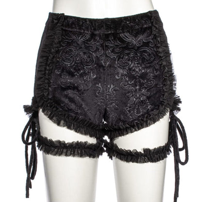 Punk Ruffled Jacquard Velvet Shorts with Garter