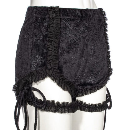 Punk Ruffled Jacquard Velvet Shorts with Garter