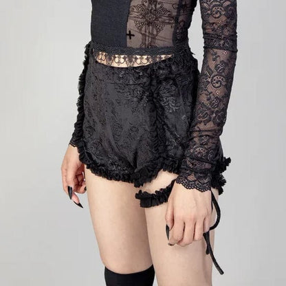Punk Ruffled Jacquard Velvet Shorts with Garter
