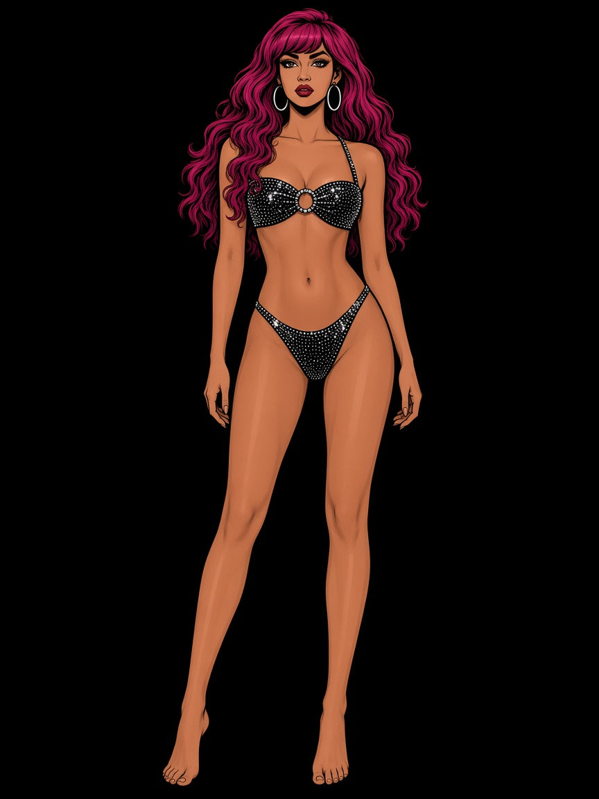 full rhinestone spandex bikini set