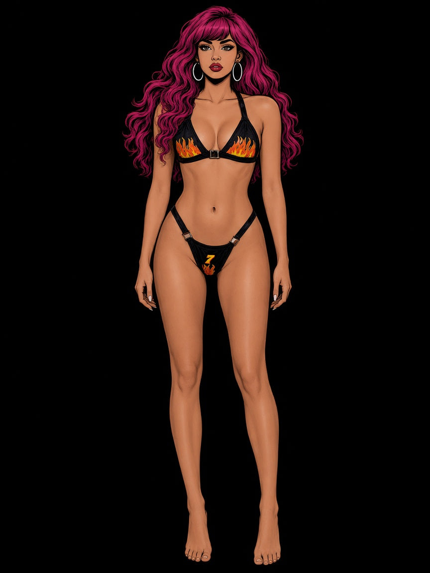 racer print breakaway buckle bikini set