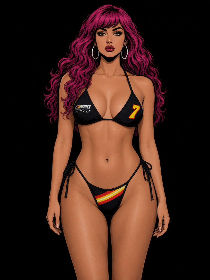racer print tie-side bikini set