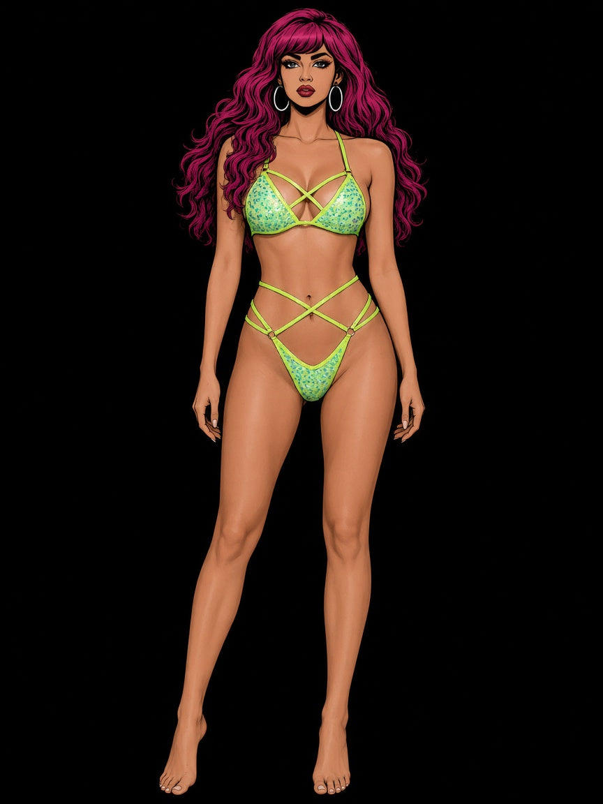 sequin strappy ring bikini set