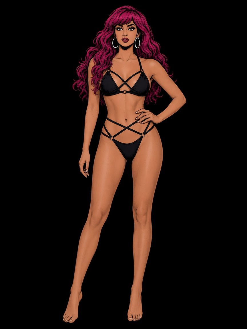 spandex strappy ring bikini set