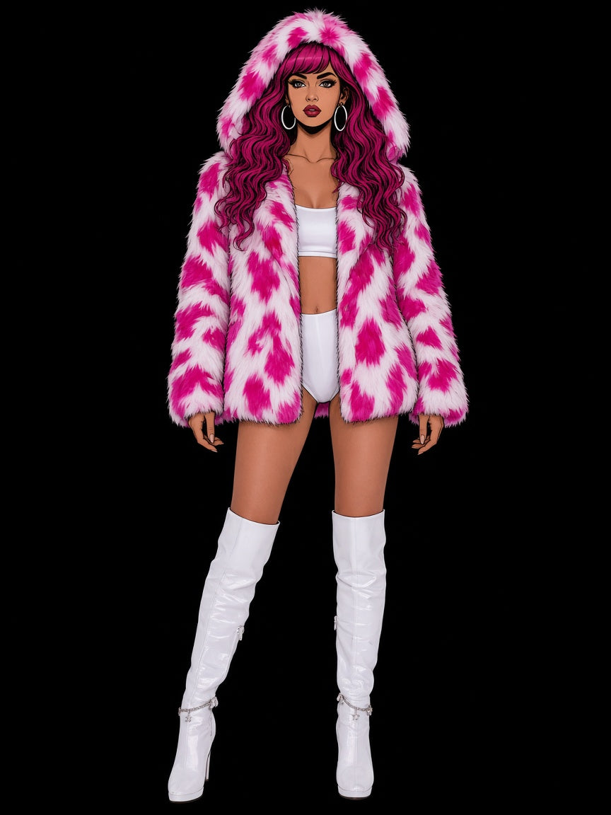 Thigh-High Hooded Fur Coat
