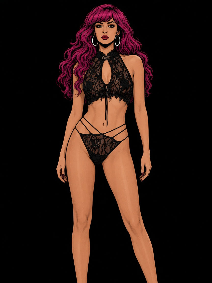 Gothic Halterneck Lace Bra Lingerie Set