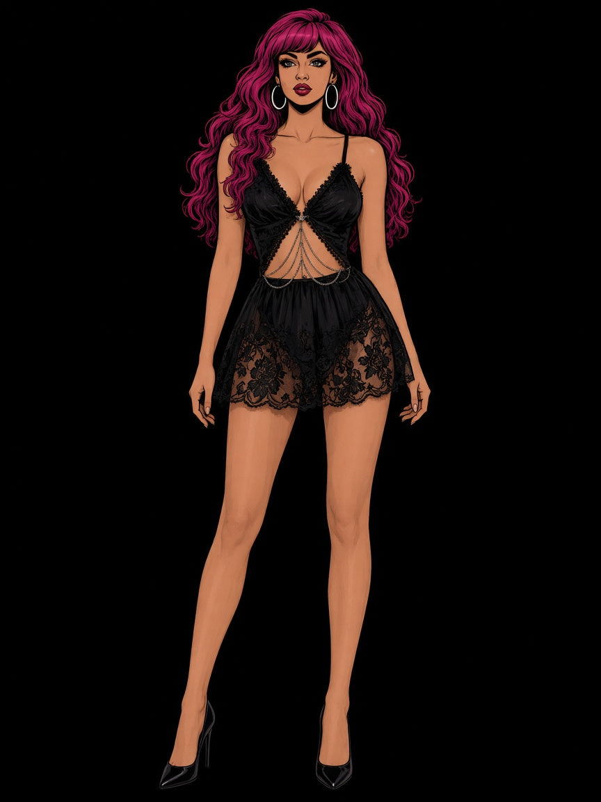 Gothic Plunging Ruffled Lace Lingerie