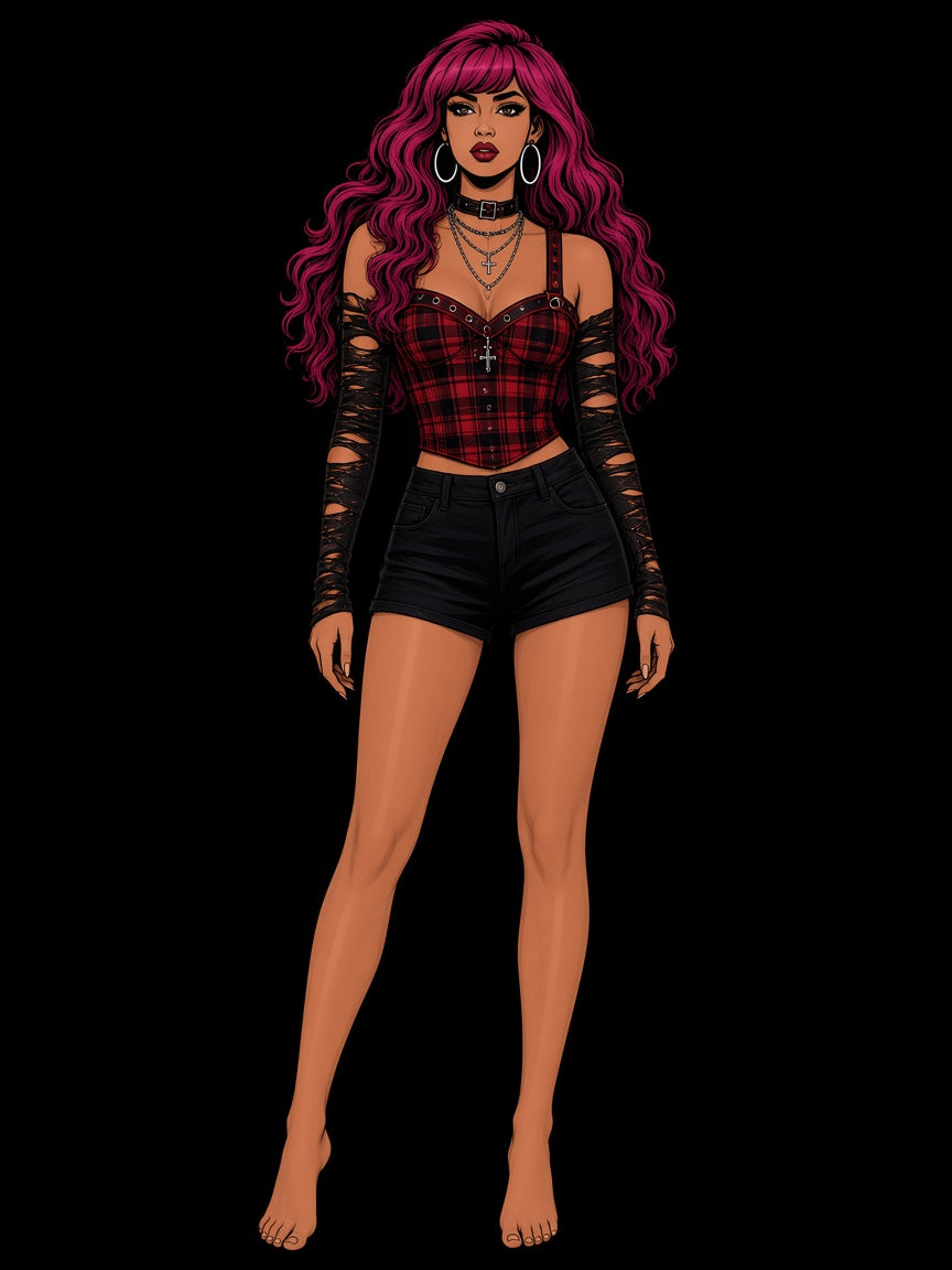 grungecrosslacehemplaidbustier