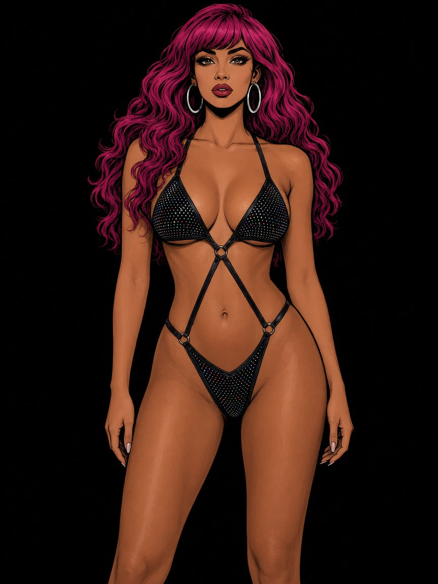 holographic dot velvet x-front 1pc