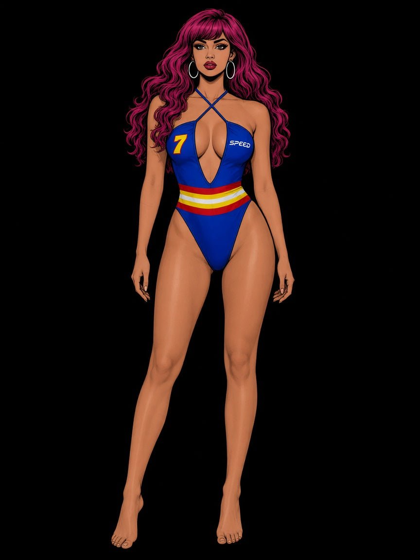 racer print deep plunge 1pc